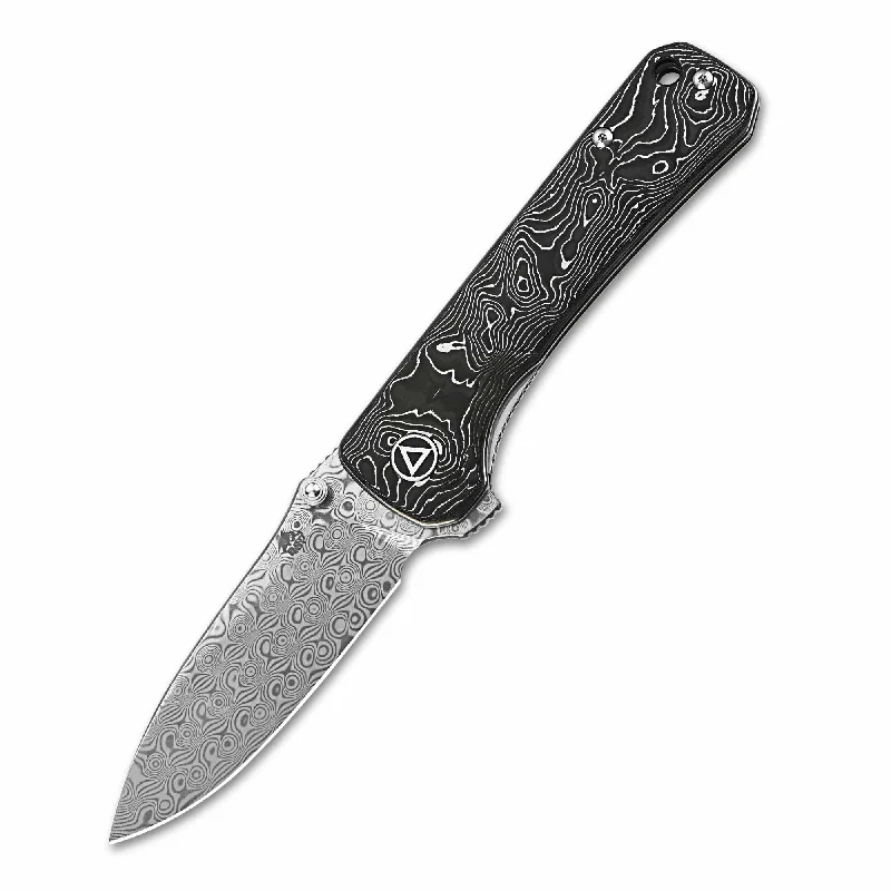 Non-stick camping grill-QSP Hawk Liner Lock Pocket Knife Laminated Damascus/S35VN Blade with Aluminum foil Carbon Fiber Handles