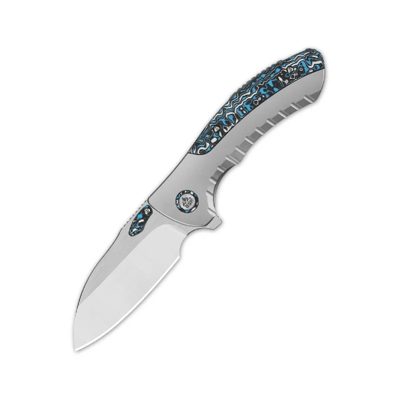 Heavy-duty tent stakes-QSP Capybara Frame Lock Pocket Knife Böhler M390 Blade Ti Handle with Blue camo Carbon Fiber inlay