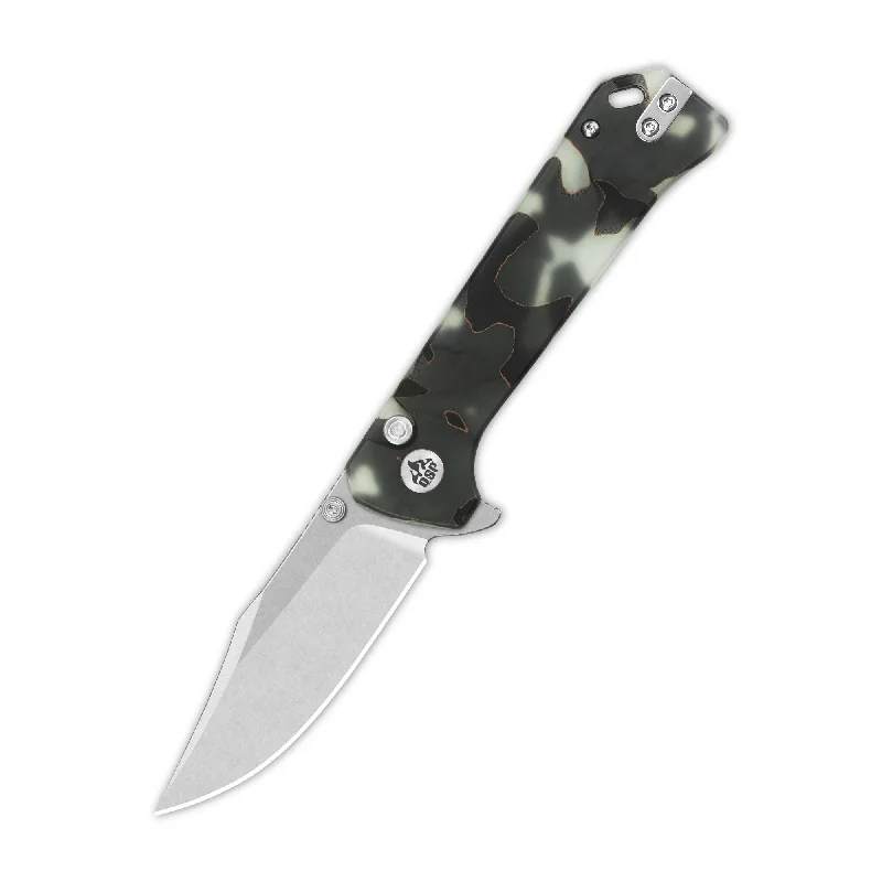 Durable camping shorts-QSP Grebe Button Lock Pocket Knife S35VN blade Raffir resin Glow in Dark Handle