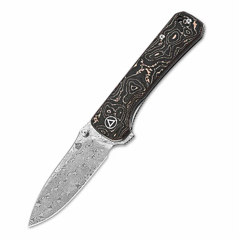 Adjustable camping strap-QSP Hawk Liner Lock Pocket Knife Laminated Damascus/S35VN Blade with Copper foil Carbon Fiber Handles