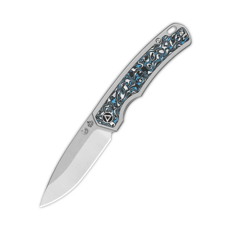 Compact emergency hiking kit-QSP Puffin Frame Lock Pocket Knife CPM S35VN Blade Titanium Handle with Blue Camo Carbon Fiber inlay