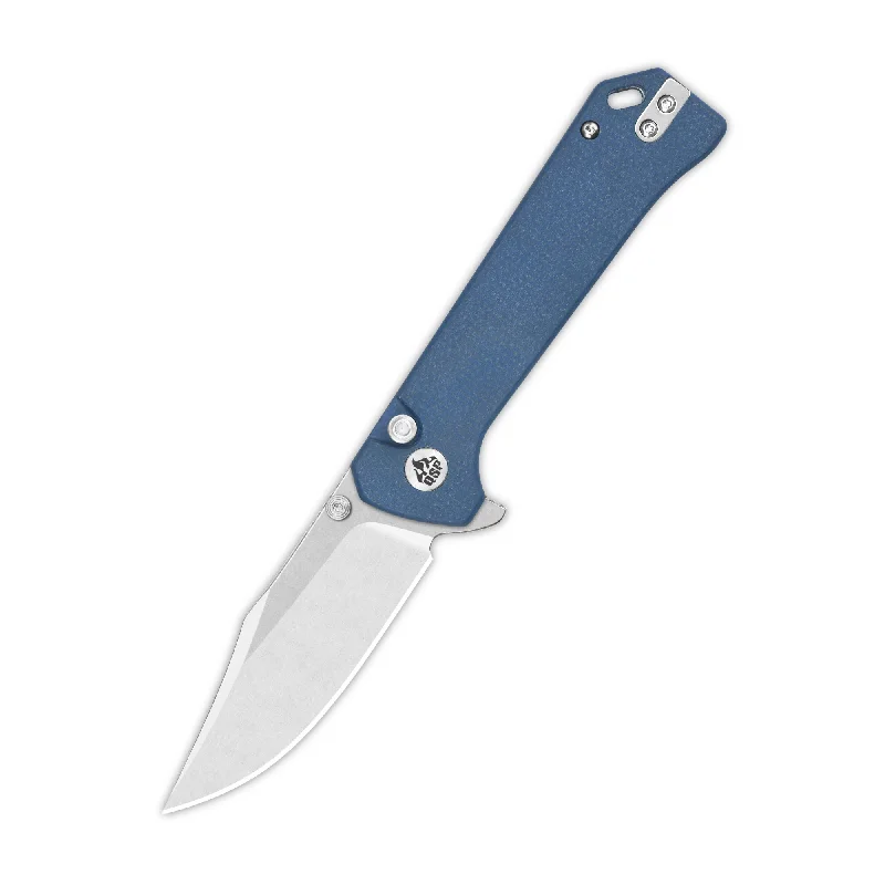 Reflective hiking cord-QSP Grebe Button Lock Pocket Knife 14C28N blade Blue Micarta Handle