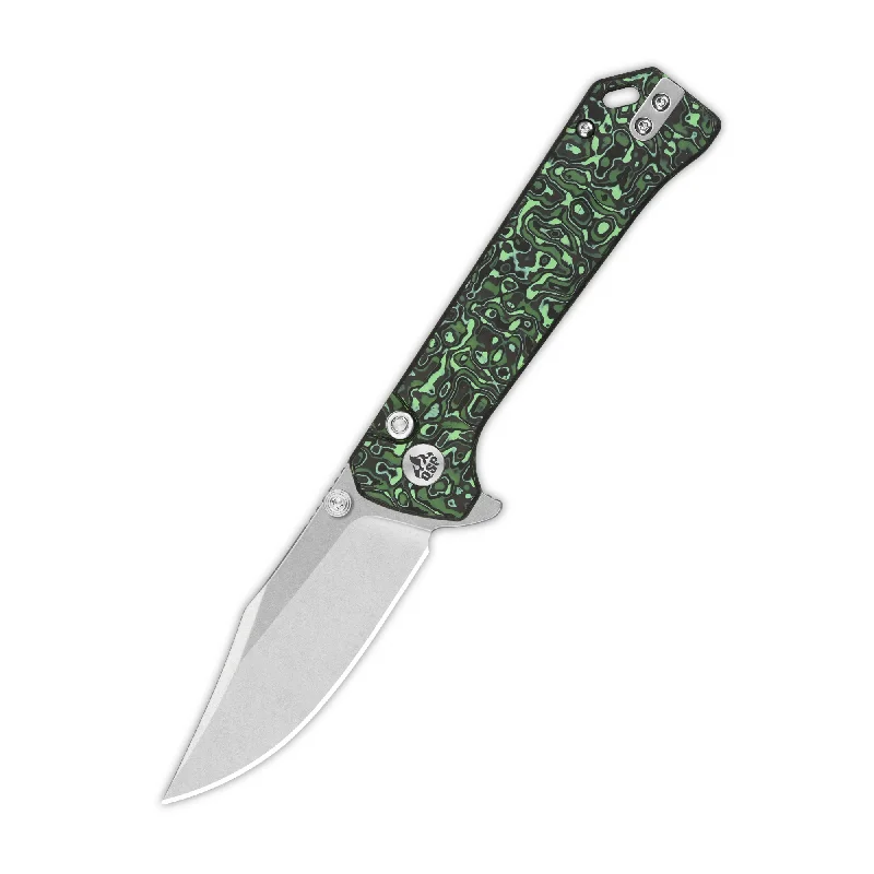 Adjustable trekking harness-QSP Grebe Button Lock Pocket Knife S35VN blade Green camo CF Handle