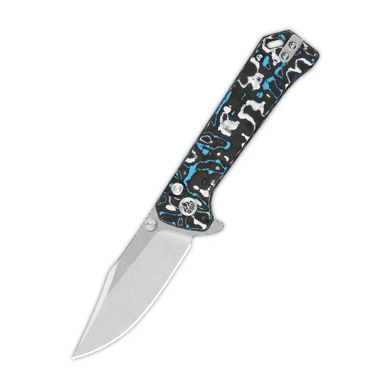 High-capacity hiking bottle-QSP Grebe Button Lock Pocket Knife S35VN blade Blue camo CF Handle