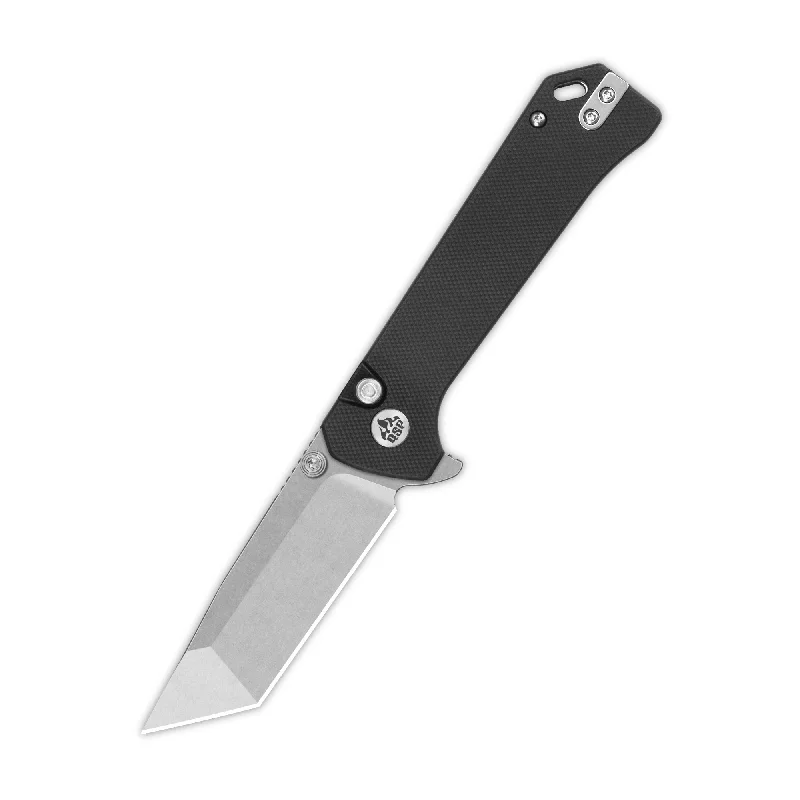 Heavy-duty tent pegs-QSP Grebe T Button Lock Pocket Knife 14C28N blade Black G10 Handle