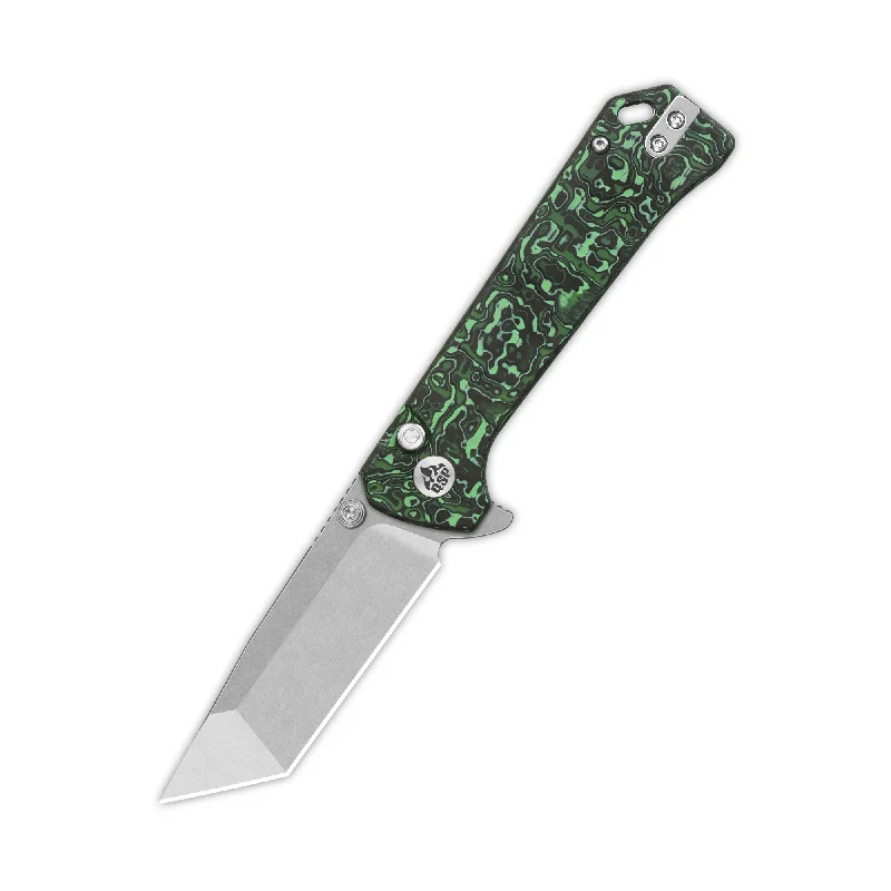 UV-protective camping hat-QSP Grebe T Button Lock Pocket Knife S35VN blade Green camo CF Handle