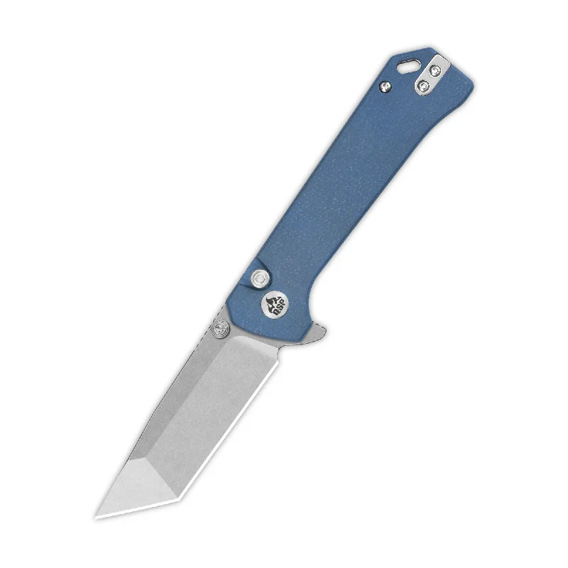 Rechargeable camping flashlight-QSP Grebe T Button Lock Pocket Knife 14C28N blade Blue Micarta Handle