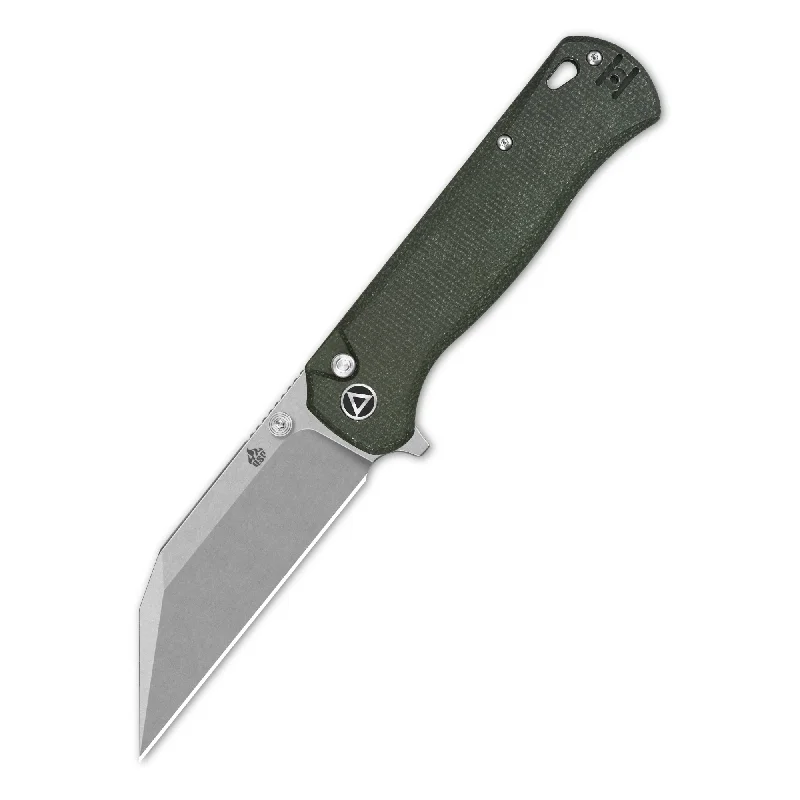 Insulated hiking jacket-QSP Swordfish Button Lock Pocket Knife 14C28N blade Green Micarta handle