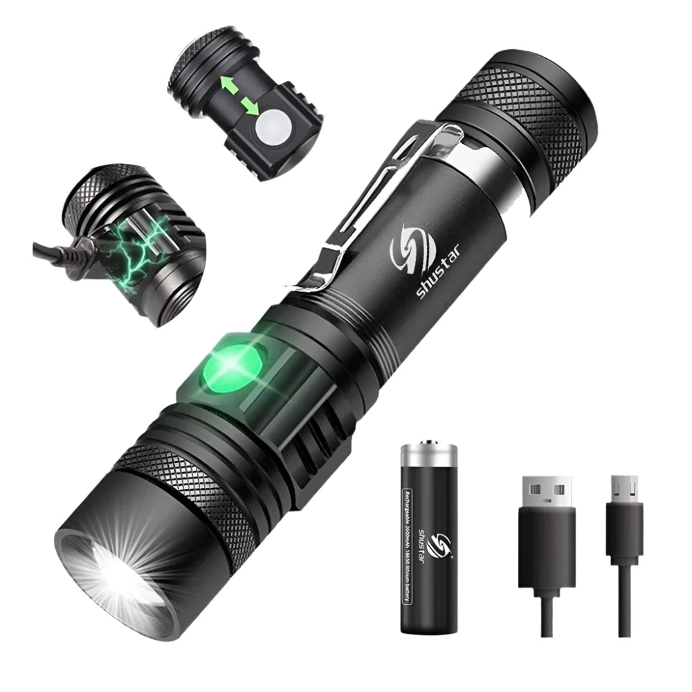 High-capacity water jug-High Power Led Flashlights Zoomable Camping Torch With T6 LED Lamp Beads Waterproof 4 Lighting Modes Multi Function USB Charger