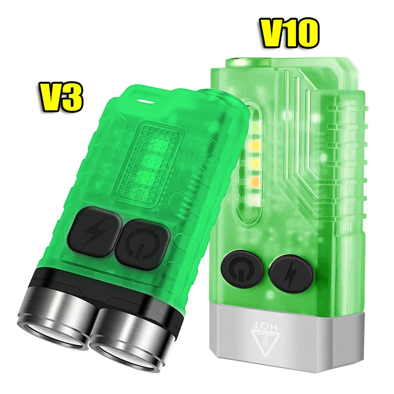 Windproof camping vest-V3/V10 MINI LED Flashlight Fluorescence Keychain Light Portable Super Bright Torch TYPE-C USB Charging Emergency Work Light