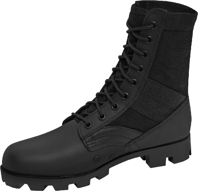 Windproof hiking gloves-Black Military Vietnam Era Style Jungle Boots - Leather & Canvas Panama Sole Boot