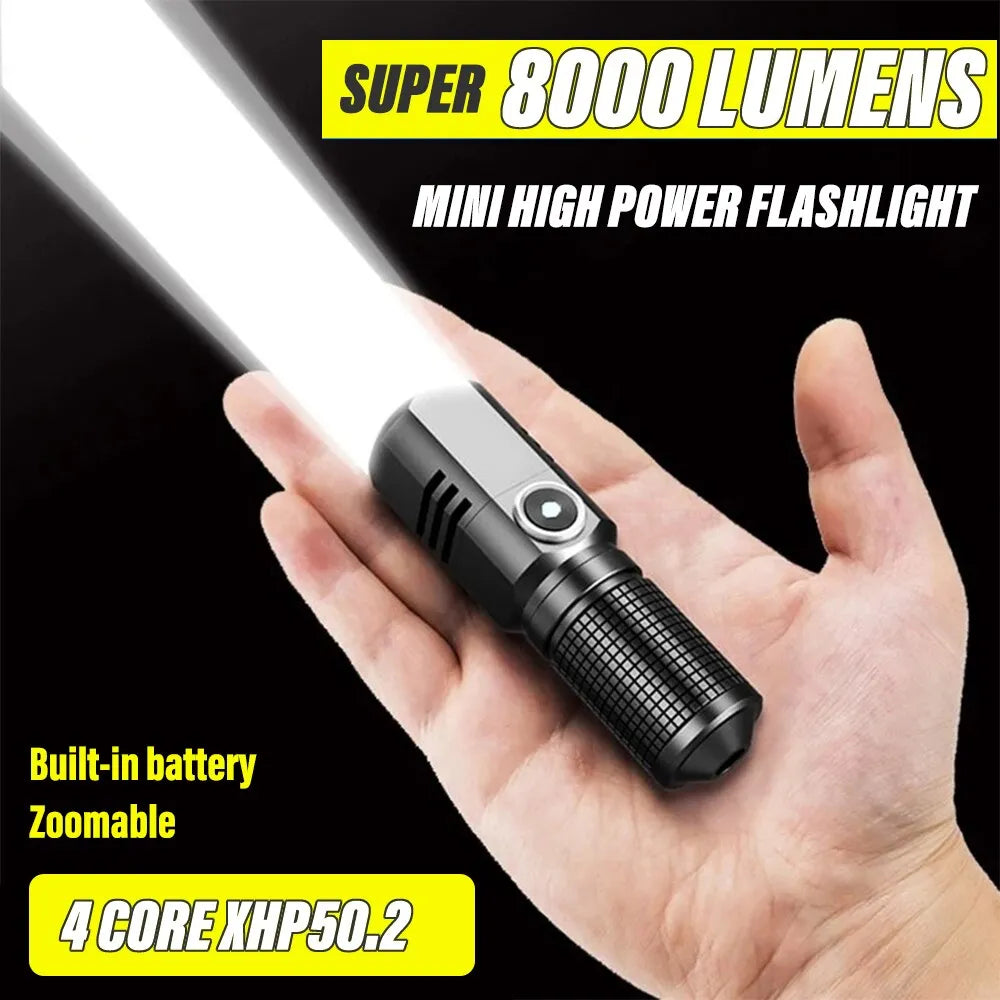 UV-protective hiking sleeves-Super Bright MINI XHP50 LED Flashlight USB Torch Rechargeable Zoom Fishing Lantern Powerful 3 Lighting Mode Camping Lamp