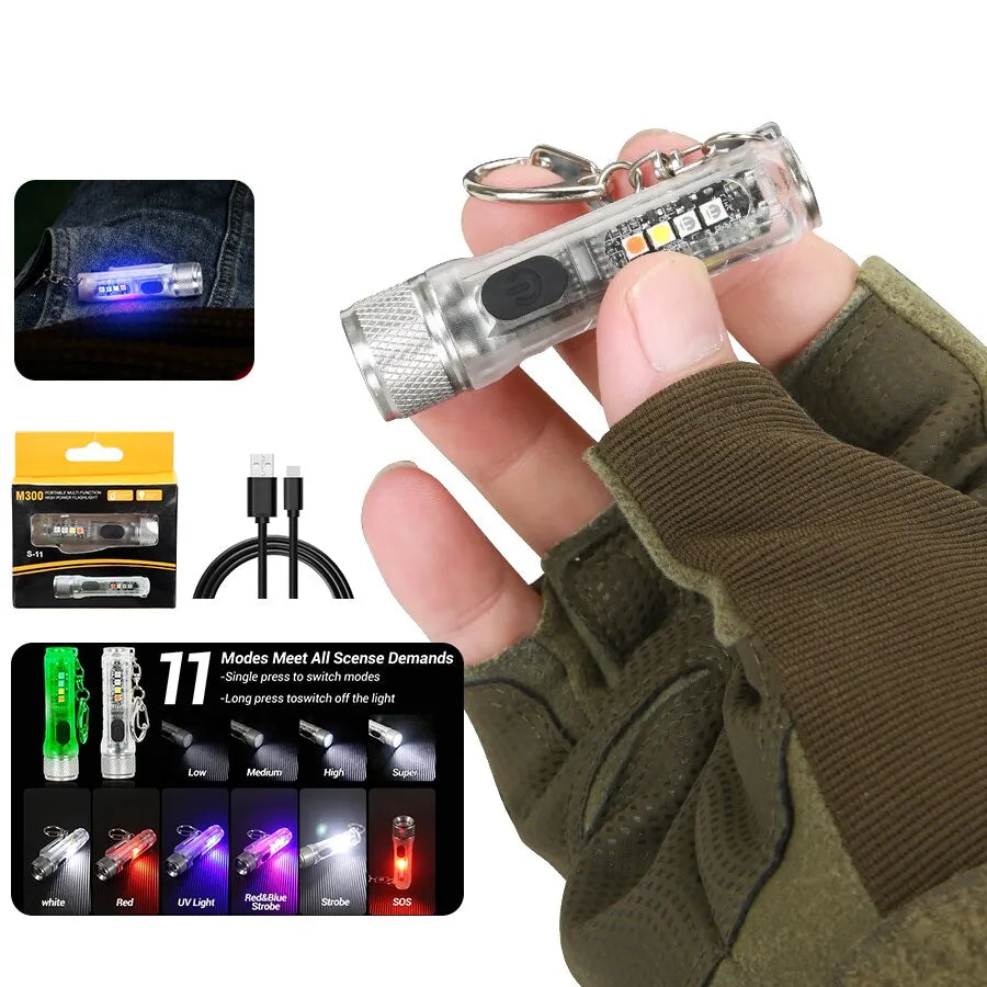 Rechargeable hiking torch-Mini Keychain Flashlight LED Rechargeable Torch Portable Magnetic USB Charging Flashlight High Power Camping Long Range Lantern