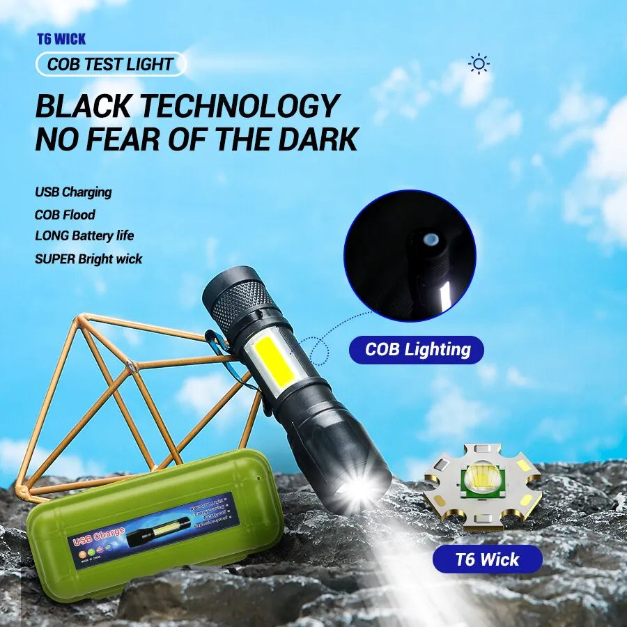 Durable hiking pants-Mini Torch LED Rechargeable Flashlight Portable USB Charging Flashlight High Power Bank Camping Waterproof Long Range Lantern