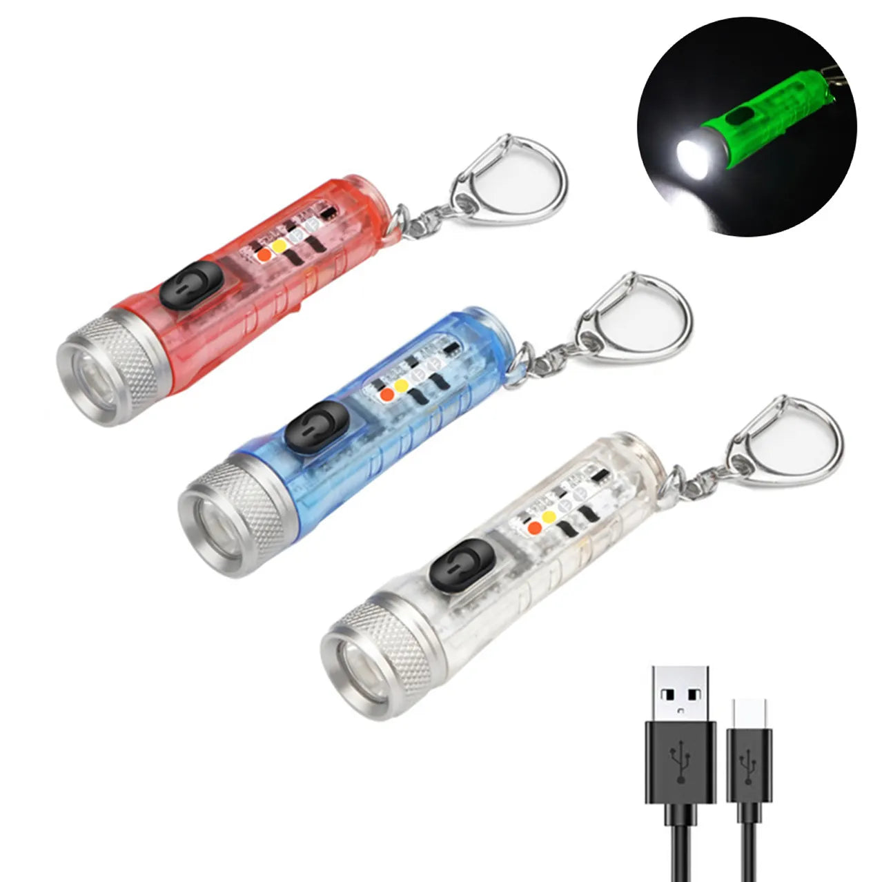 Portable camping lamp-Mini Keychain LED Flashlight Multi-function Camping Flash Torch TYPE-C Fast Charging IP66 Waterproof Fluorescent Magnetic Warnin