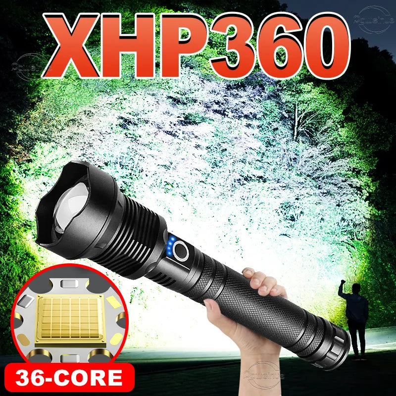 Padded camping gloves-Paweinuo XHP360 Powerful Led Flashlight High Power Rechargeable Torch Usb Tactical Flashlight IPX6 Waterproof Zoomable Hand Lamp