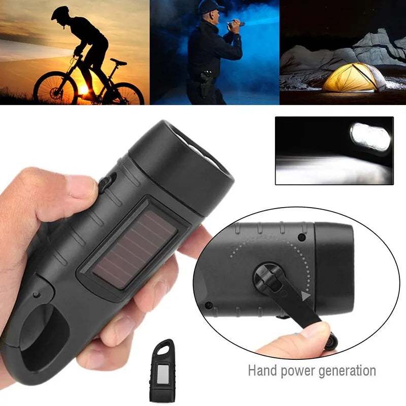 Collapsible camping cup-LED Flashlight Hand Crank Charging Solar Powered Rechargeable Survival Gear Self Powered Charging Hiking Torch Dynamo