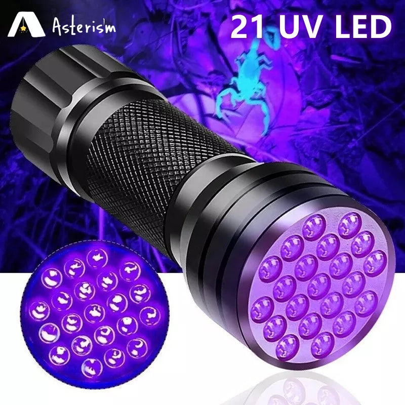 High-altitude hiking mat-21 LED UV Ultraviolet Flashlight Blacklight 395NM Mini Torch Flash Lamp For Pet Urine Stains Portable Black Light Flashlights