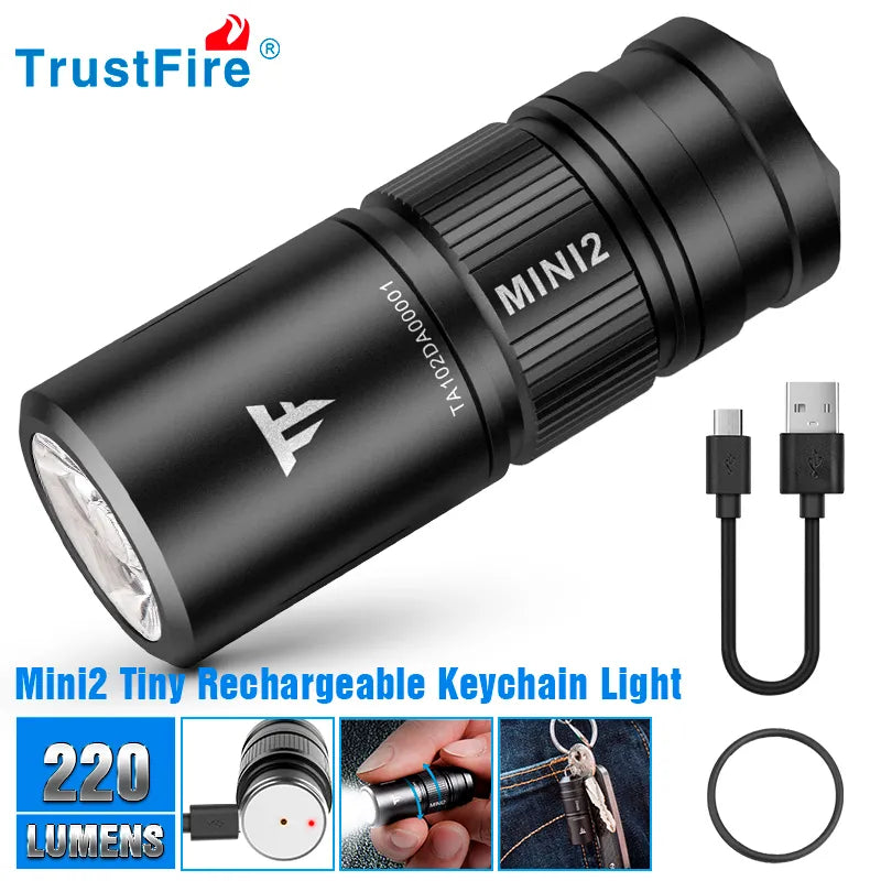 Windproof hiking gloves-Trustfire Mini2 Mini Edc Flashlight Usb Rechargeable 220 Lumens Kechain 2 Switch Modes With Indicator Led Flash Light Torch Lamp