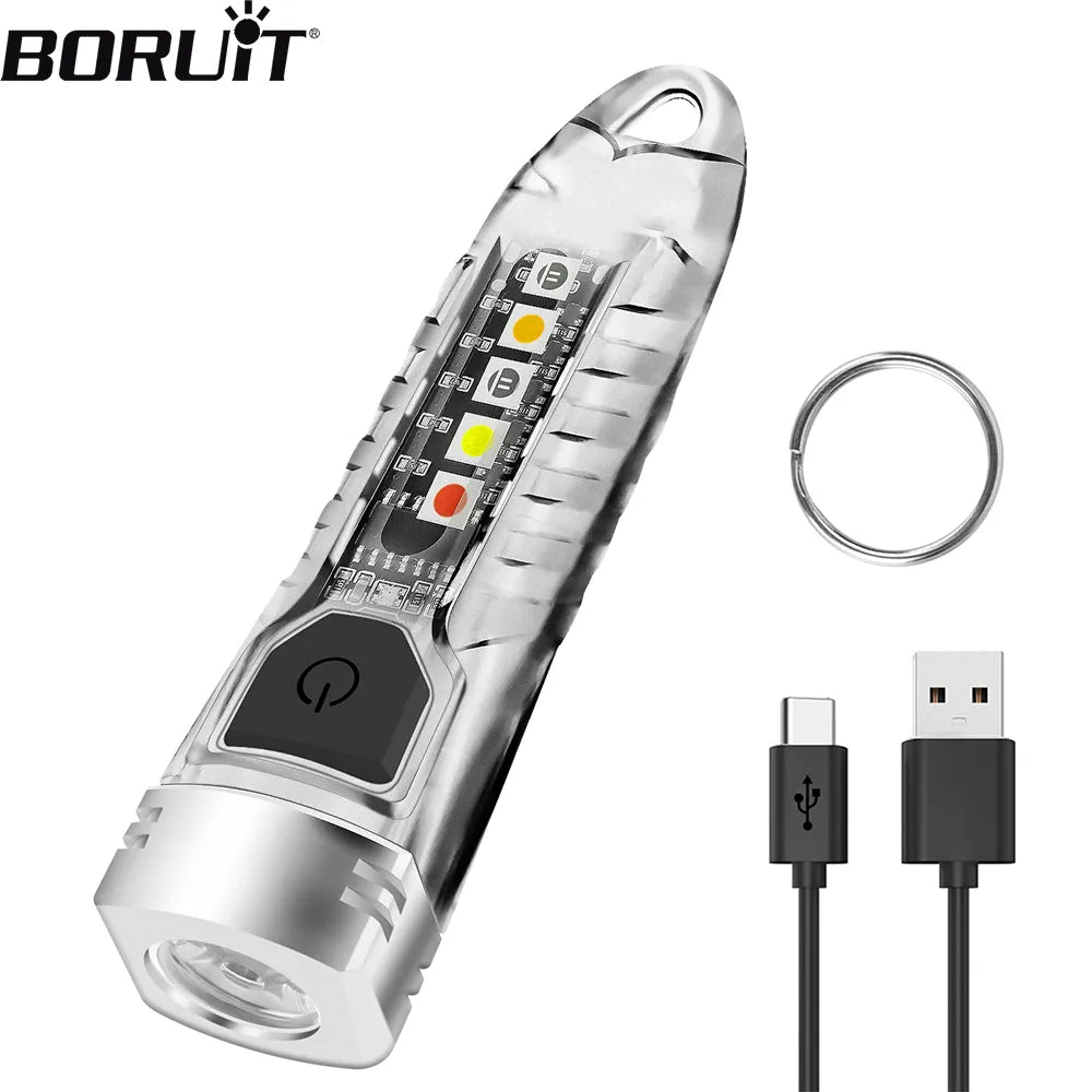 Quick-dry camping towel-BORUiT V1 LED Keychain Portable Fluorescent EDC Flashlight Work Light Type-C Rechargeable Mini Torch UV Camping Pocket Lantern