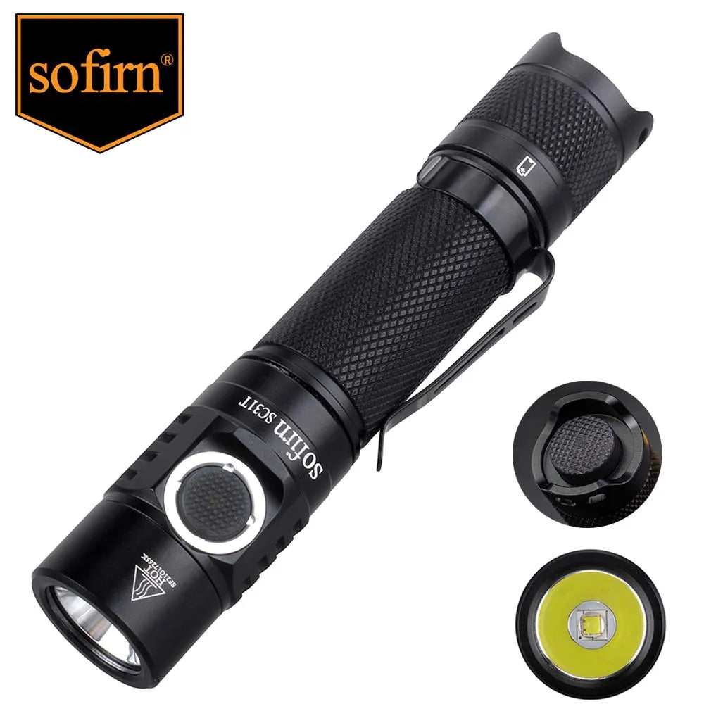 Adjustable camping poles-Sofirn SC31T 2000LM Tactical Flashlight USB C Rechargeable LED Torch 18650 Flashlight with Tail Switch