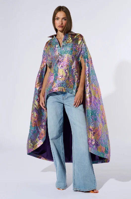 High-performance hiking mat-VERSAILLES HIGH LOW BROCADE CAPE