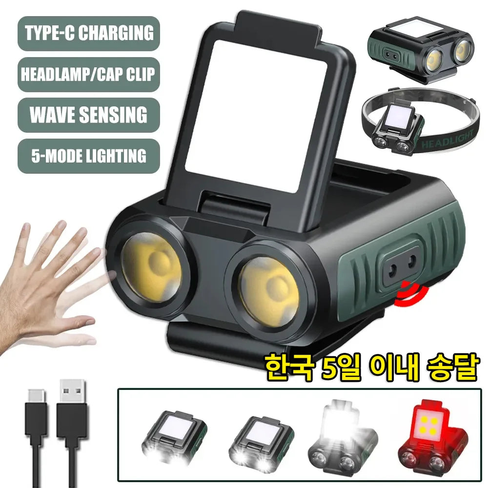 Portable camping torch-LED Induction Headlamp MINI Cap Clip Light 1200Mah Built-in Battery USB Rechargeable Head Flashlight for Camping Fishing Lantern