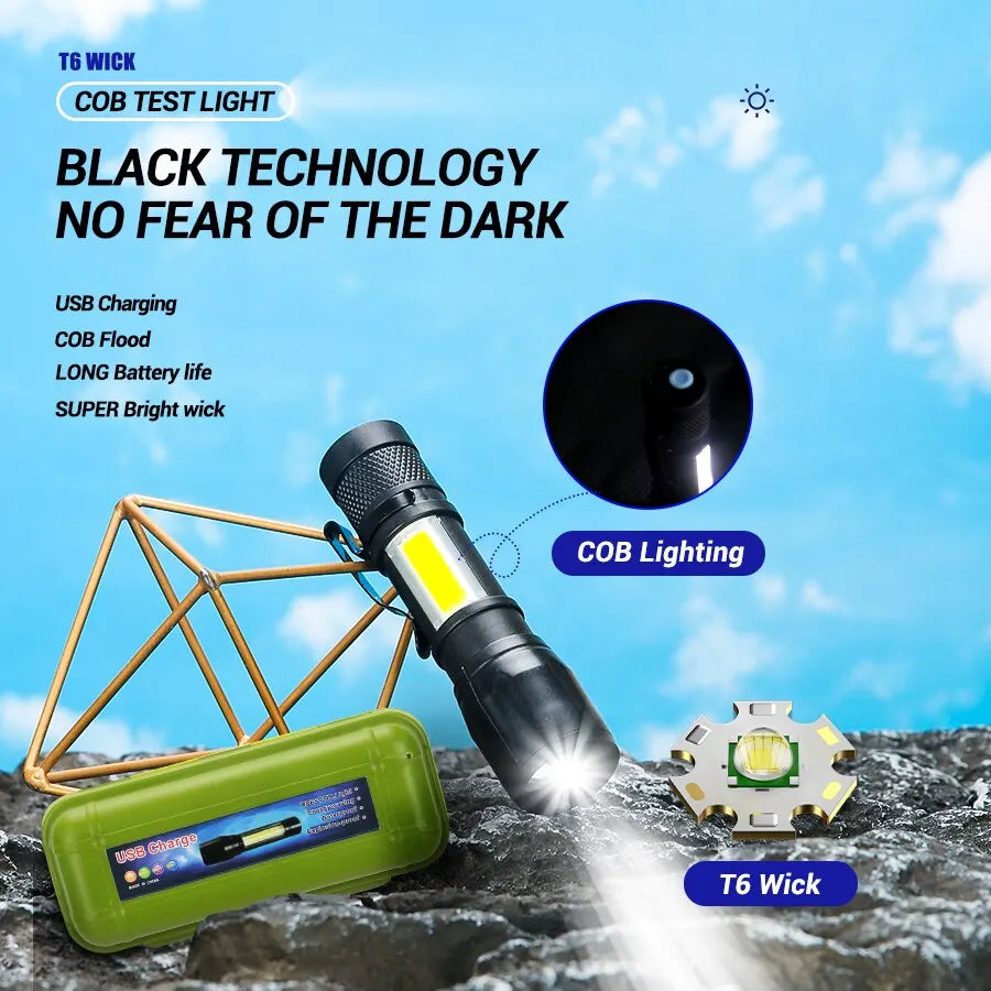 Reflective hiking tape-Mini Torch LED Rechargeable Flashlight Portable USB Charging Flashlight High Power Bank Camping Waterproof Long Range Lantern