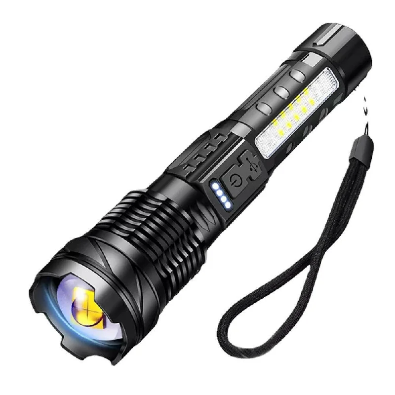 All-weather camping tent-High-power LED Rechargeable Flashlight with 30W Lamp Beads Portable Torch 7 Lighting Modes Zoomable Waterproof Camping Light