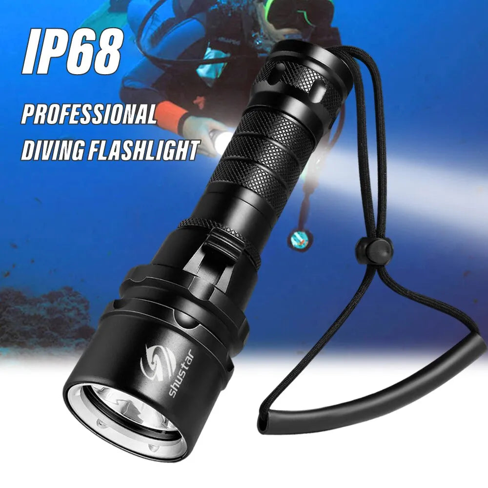 Adjustable hiking harness-High Power Diving Flashlight IP68 Highest Waterproof Rating Professional Diving Light Powered by 18650 Battery With Hand Rope