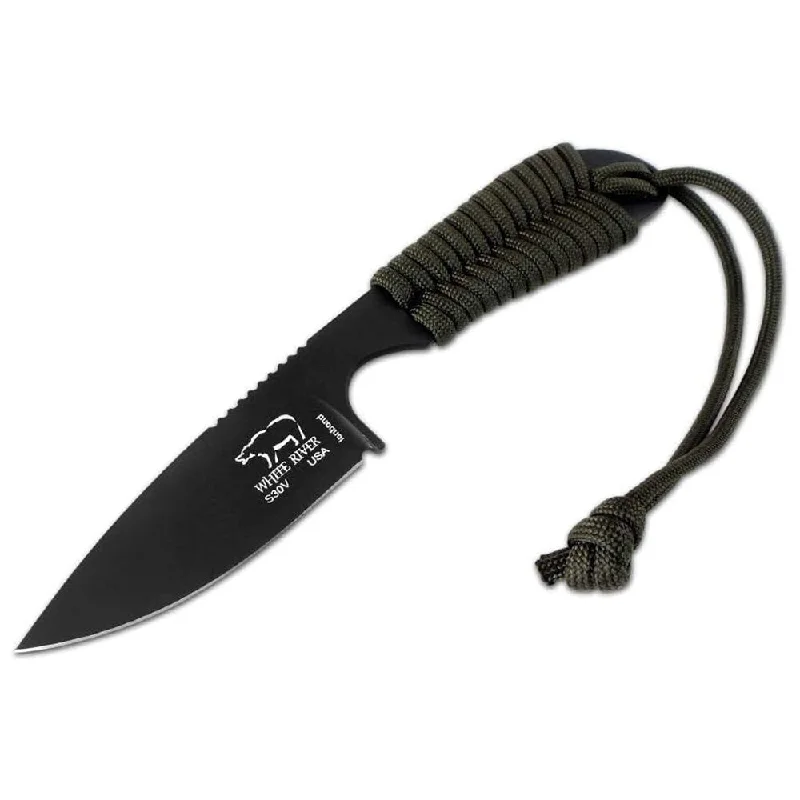 Compact first aid kit camping-White River Black Olive Paracord Handle Backpacker Black Ionbond Coated Fixed Blade Knife - WRM1-POD-CBI