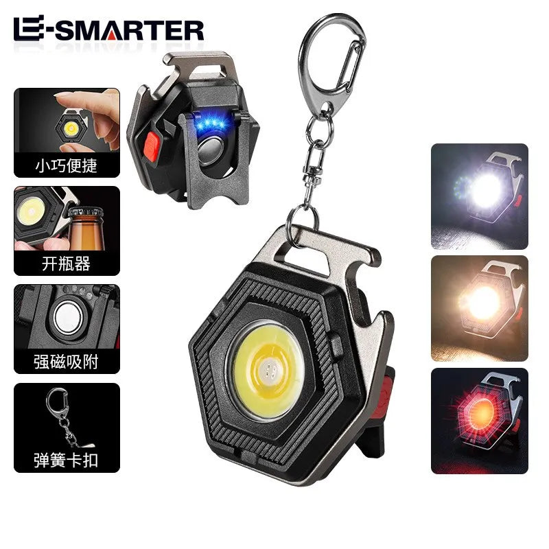 Portable camping shower-Mini LED Working Light Multifunctional COB Keychain Light Rechargeable Portable Flashlight Outdoor Camping Torch