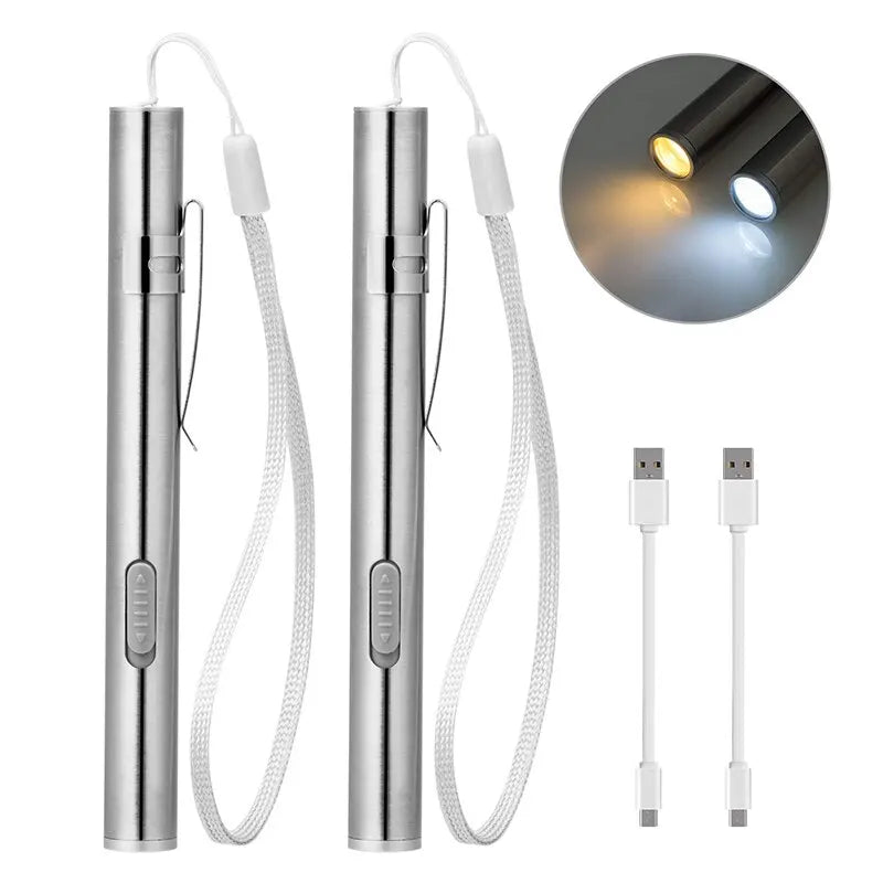 Lightweight backpack rain cover-Mini Portable Medical Handy LED Pen Light Flashlight USB Rechargeable Dentist Nurse Torch with Stainless Steel Clip