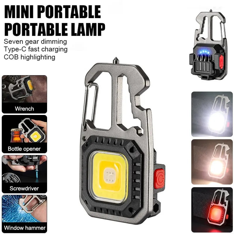 Weatherproof camping gear bag-LED Portable Keychain Flashlight Outdoor Camping COB Work Light Emergency Lighting With Window Hammer Bottle Opener Lamp