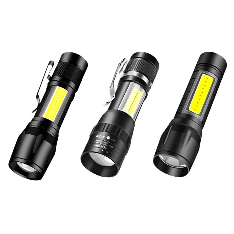 Adjustable camping strap-Portable Zoom LED Rechargeable Flashlight 3 Lighting Modes Long Range Camping Light Mini Torch Waterproof  Built In Battery