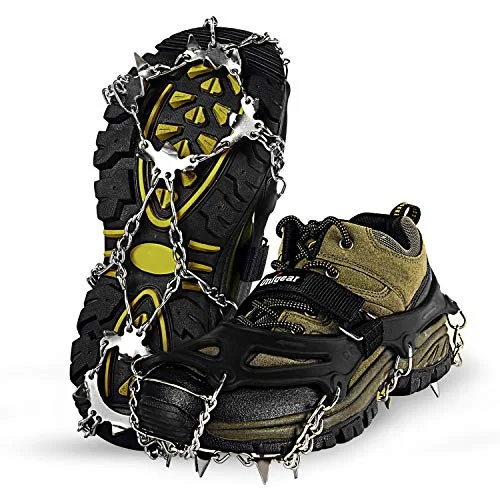 Durable hiking daypack-Unigear Crampons for Hiking Boots,Traction Ice Cleats Snow Grips with 18 Spikes for Walking, Jogging, Climbing and Hiking(Medium)