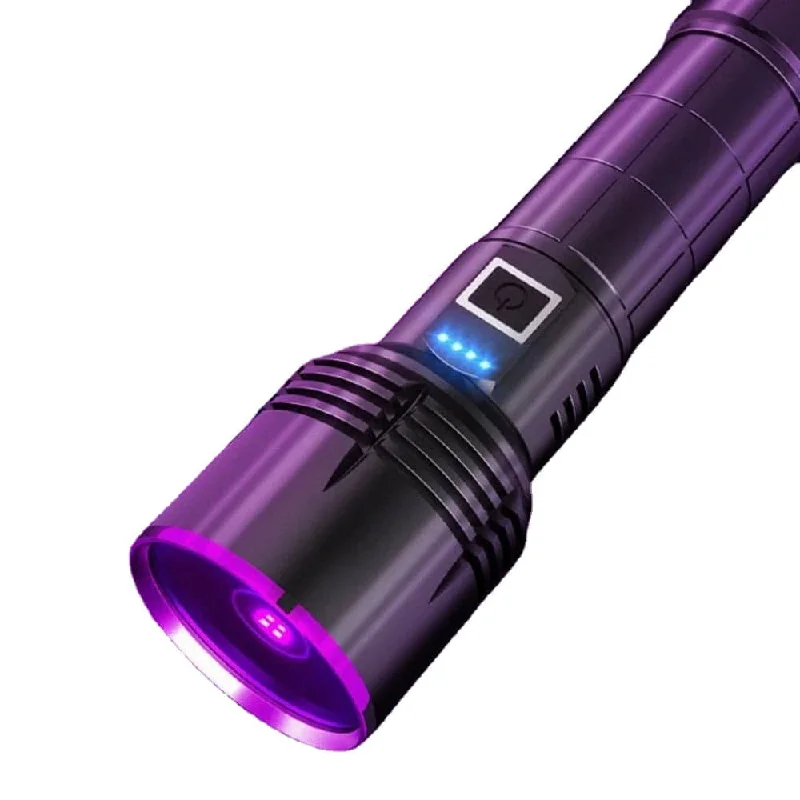 Rechargeable camping lamp-Powerful 80W 4-CORE 365NM UV Flashlight High Power Black Mirror Purple Light Detection Torch Type-C Rechargeable 26650 Lantern