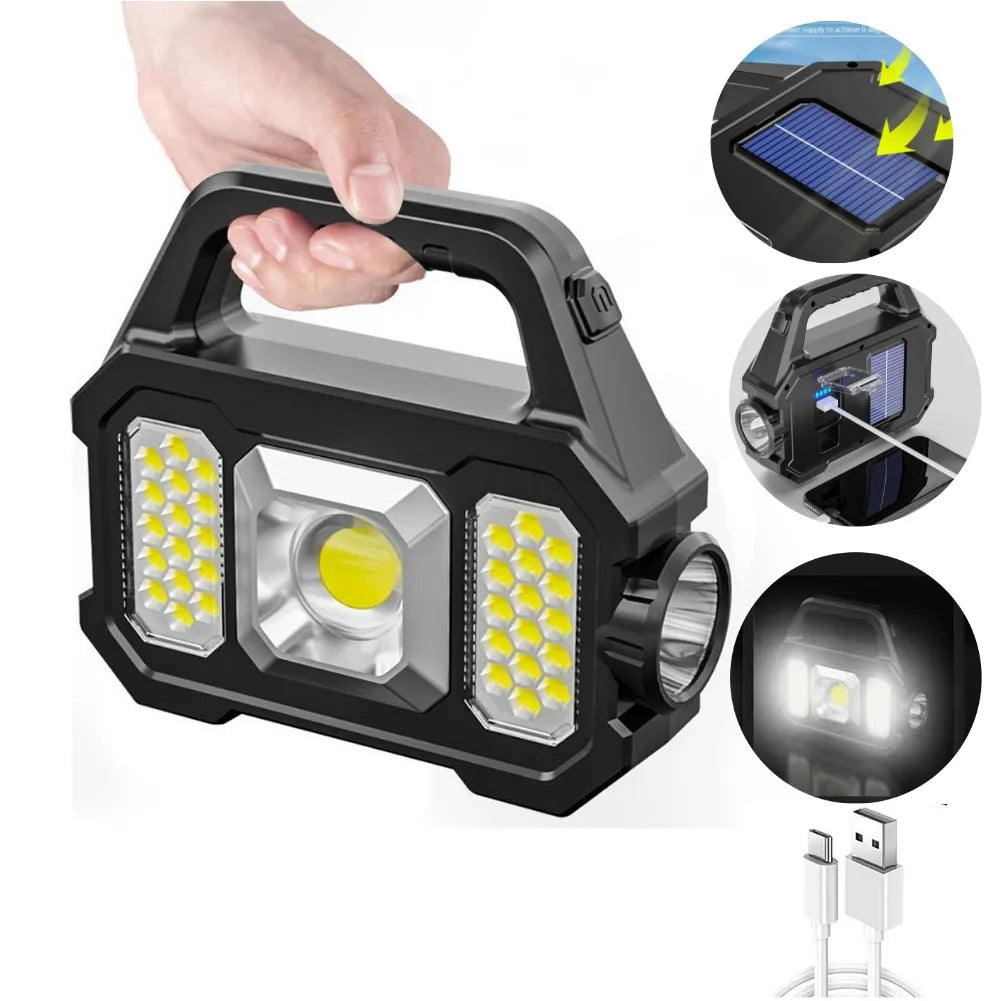 High-performance sleeping bag liner-Super Bright Solar LED Camping Flashlight With COB Work Lights USB Rechargeable Handheld 6 Modes Solar Powered Lanterns