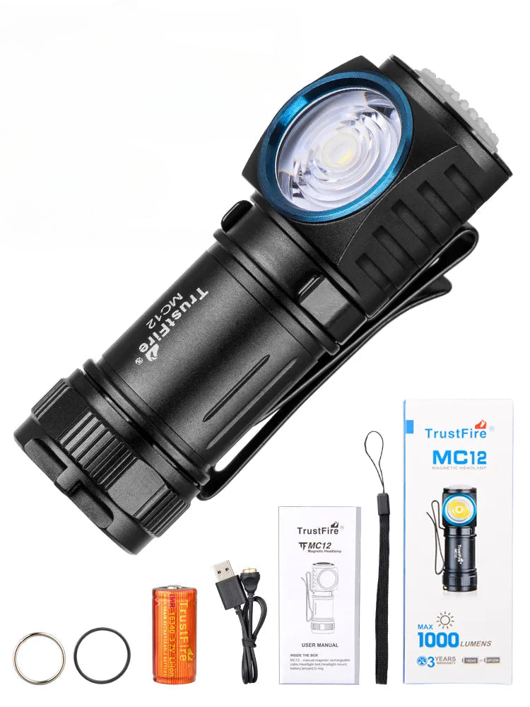 Portable water purifier camping-TrustFire MC12 EDC Powerful LED Flashlight 1000Lumens Magnetic Rechargeable Head Lamp XP-L HI Camping Torch Flash Light