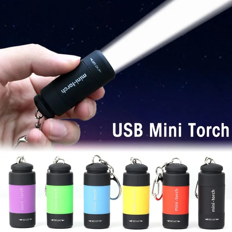 UV-protective camping gloves-Mini Torch LED Rechargeable Flashlight Portable Keychain Rotary Switch Waterproof Outdoor Camping Emergency Flashlight