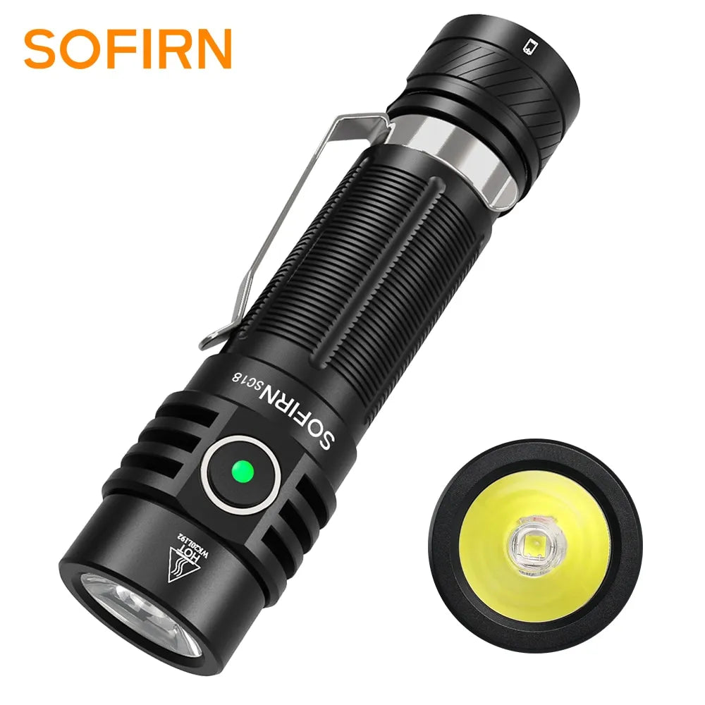 Rechargeable camping speaker-Sofirn SC18 1800lm EDC Flashlight USB C Rechargeable SST40 LED 18650 Torch TIR Optics Lens Lantern with Power Indicator