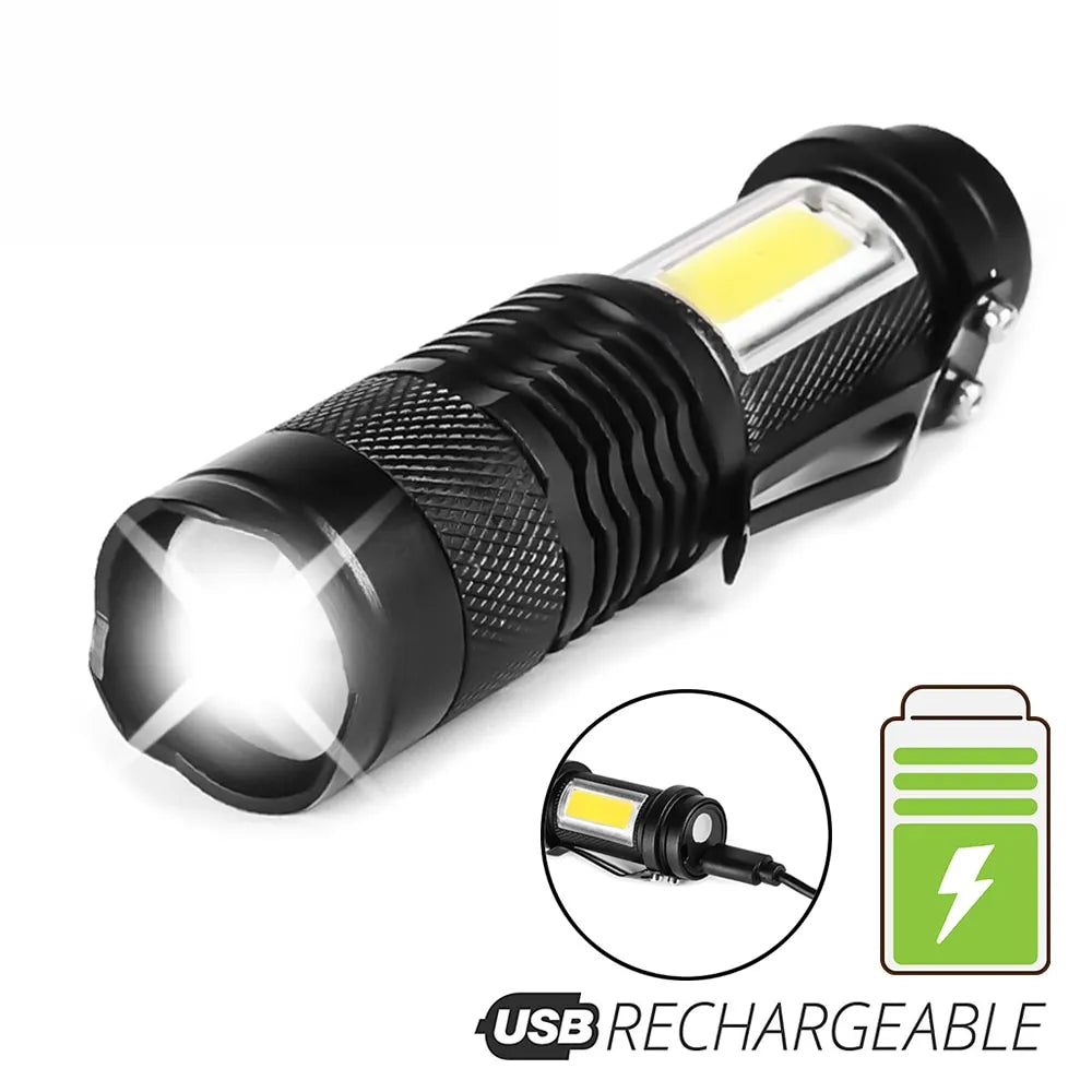 Compact survival kit camping-Mini Rechargeable LED Flashlight Use XPE COB Lamp Bead Double Light Source Flash Light for Adventure Camping Fishing Mountaineer