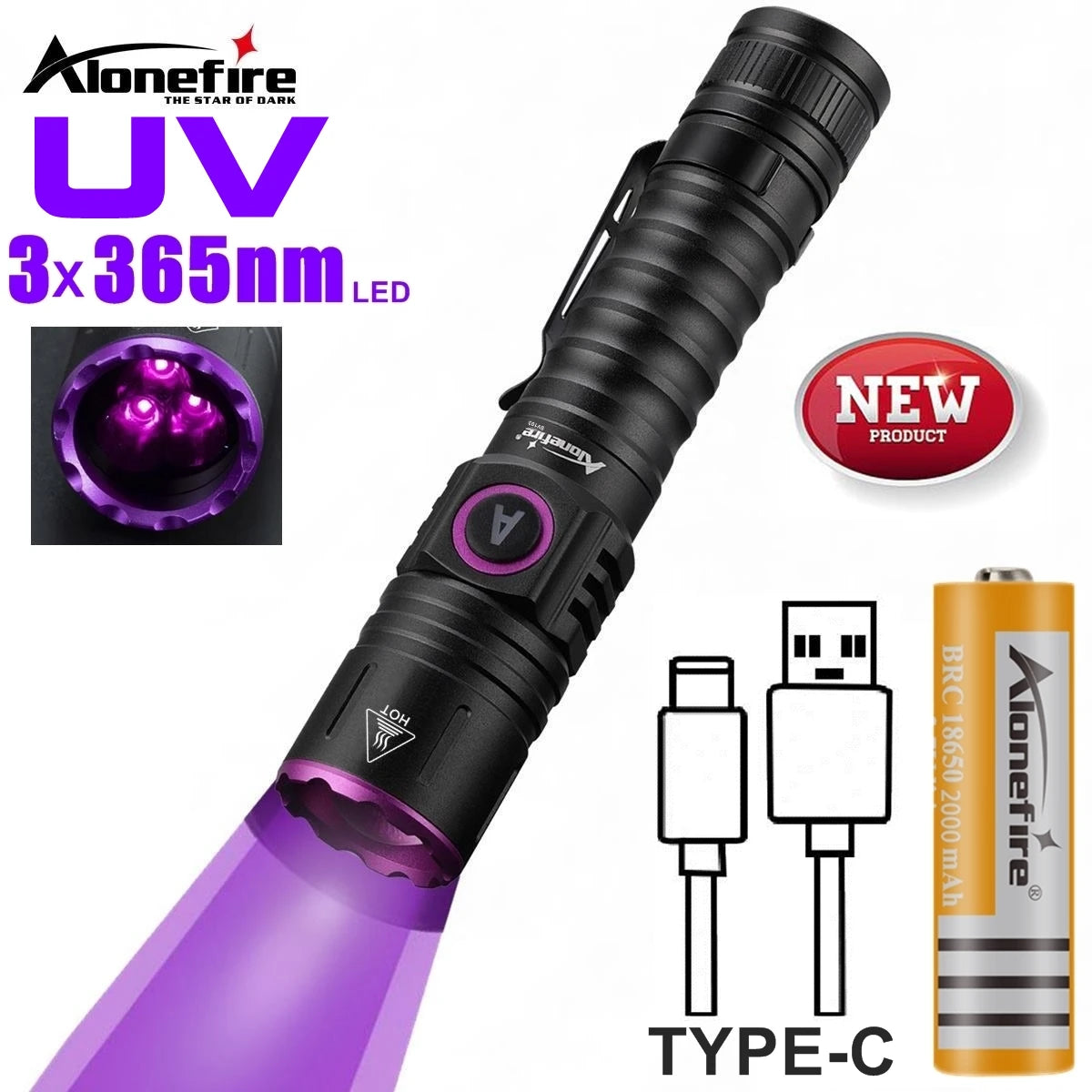 Lightweight camping stove-15W UV 365nm High power Blacklight USB Flashlight Invisible Ink Marker Cat Dog Urine Tinea Ore Money Scorpion Fluorescence Light