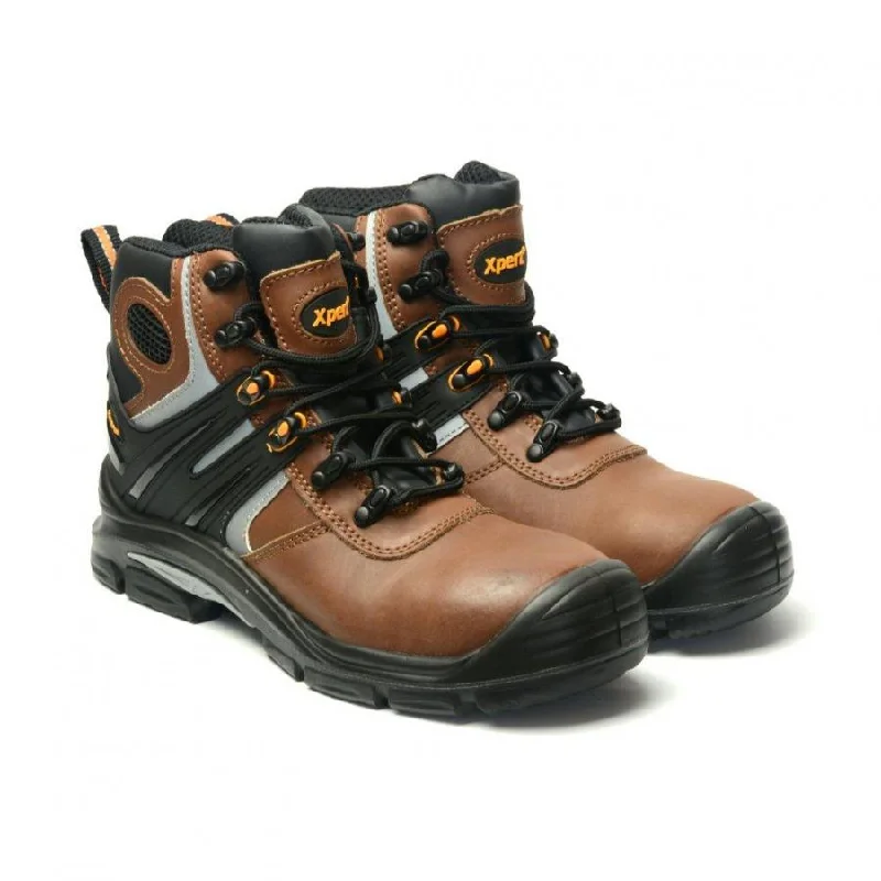 Solar-powered charger hiking-Xpert Phantom Safety Toe Cap Hiking Boot Leather Water Resistant (Brown)