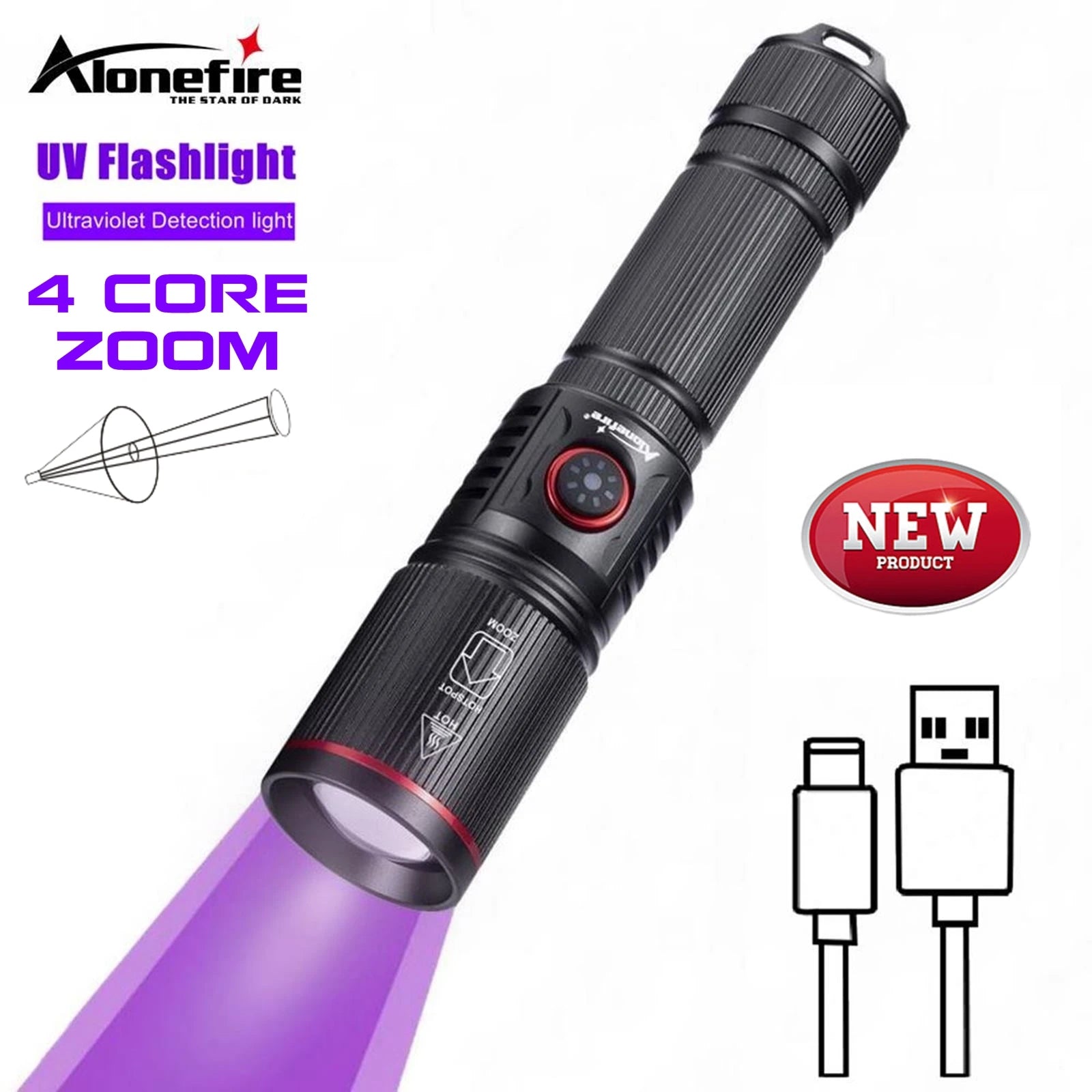 UV-protective trekking sleeves-20W High Power Zoom UV LED Flashlight 365 395nm Invisible Ink Marker Cat Dog Urine Tinea Ore Money Scorpion Fluorescence Light