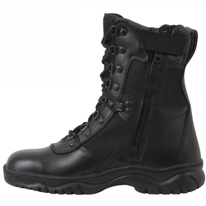 Solar-powered hiking fan-Black Public Safety Slip Resistant Forced Entry Tactical Boots with Side Zipper Leather 8 in.