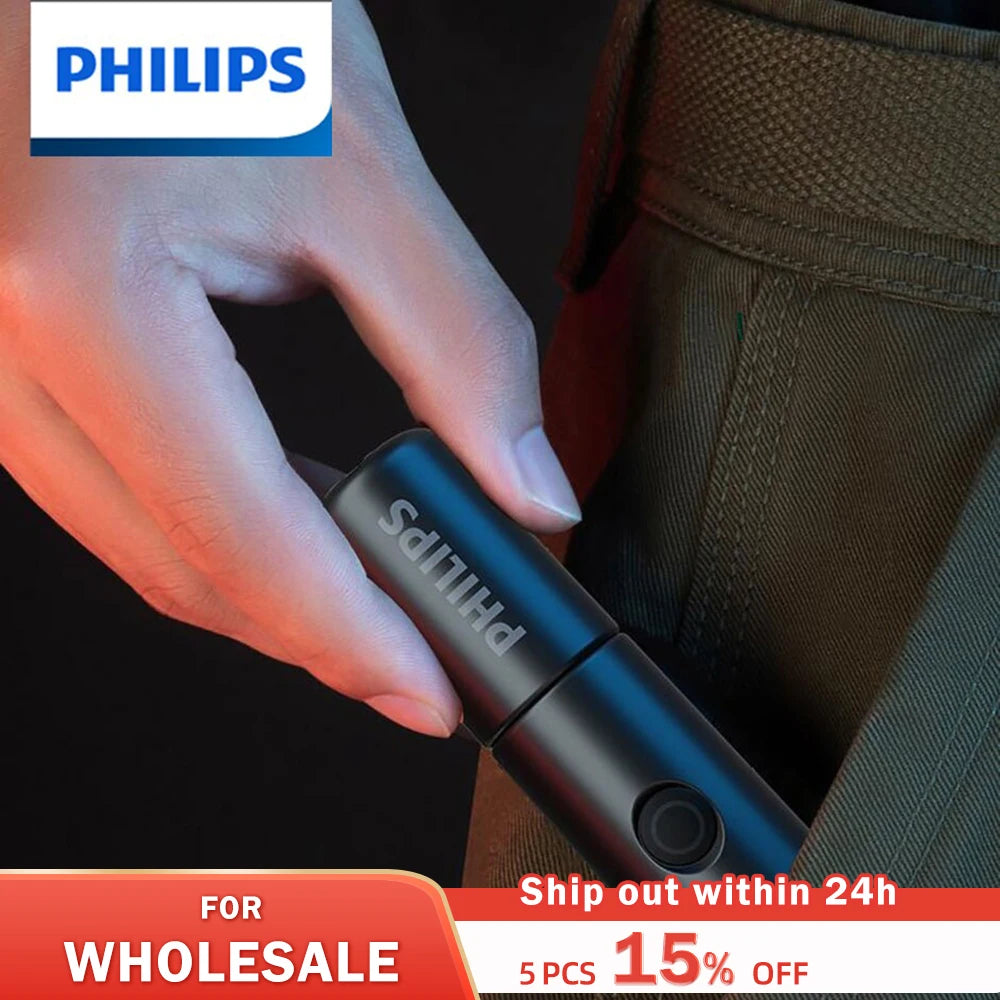 Reflective camping cord-Philips New 7cm LED Rechargeable Mini Portable Flashlight 7 Lighting Modes For Hiking And Travel Self Defense