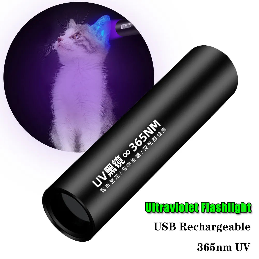 Rechargeable hiking GPS-USB Rechargeable 365nm ultraviolet flashlight Cat moss fungus detection lamp black mirror fluorescent UV light