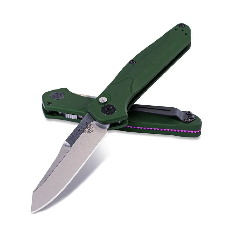 Rechargeable camping lantern-Benchmade Osborne Auto Folding S30V Satin Plain Blade Green Aluminum Handle Knife - BM-9400