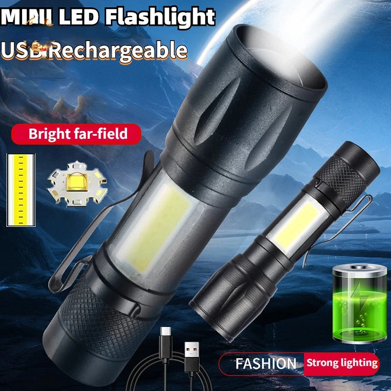 High-capacity camping bottle-4PC High Power Rechargeable LED Flashlight Mini Zoom Torch Outdoor Camping Strong Lamp Lantern Waterproof Tactical Flashlight